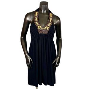 Beaded Halter Dress Resort Core Vacation Ready Boho Knee Length SZ Small